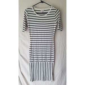 LulaRoe Black White Striped Knee Length Short Sleeve Dress XS